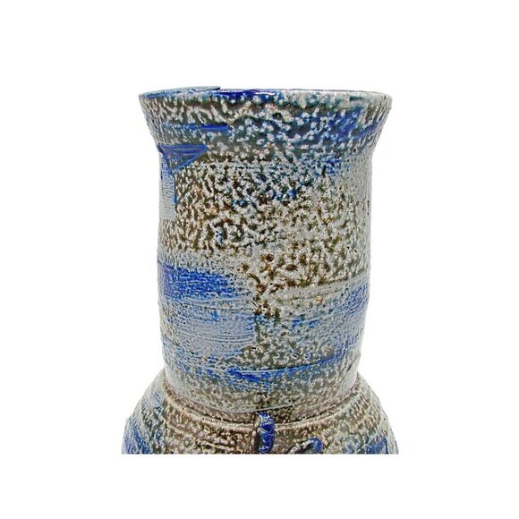 Vintage Handcrafted Pottery Vase Jar Floral Blue Gray Brown 8" Signed DW '87 - Picture 5 of 12